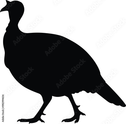 Minimalist silhouette icon of a walking farm turkey bird vector illustration