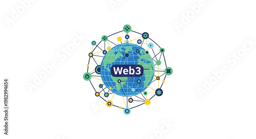A vibrant illustration of the Earth surrounded by a network of interconnected nodes and lines, representing the concept of Web3.