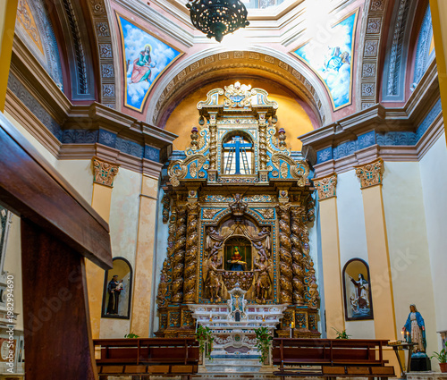 The ornate altar of Church of the Holy Sepulcher, Cagliari, Sardinia, Italy