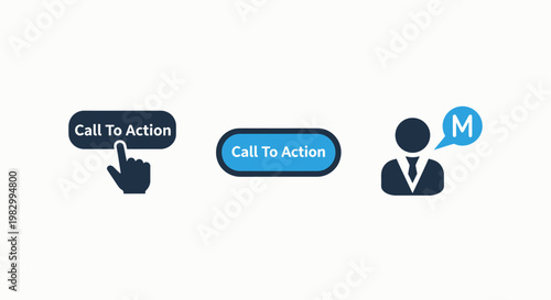 Call to action icons set for website interface design with business marketing interface strategy promotion conversion interactive engagement professional communication corporate customer