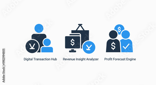 Finance and banking technology icons for digital business with currency transaction business technology analytics investment analysis customer transactional verification security interface