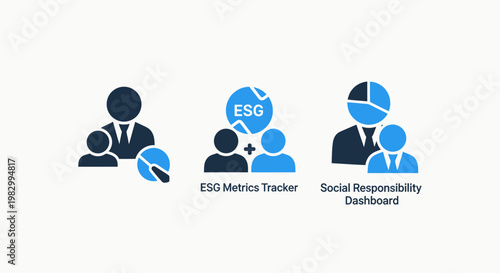 Esg metrics tracker and social responsibility dashboard icons with dashboard responsibility environment governance sustainability business corporate reporting analysis monitoring compliance