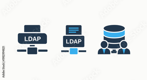 Ldap server and network security infrastructure icons with database security infrastructure protocol technology internet computer management administration authentication directory hardware