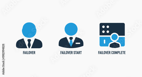It infrastructure failover process start and complete icons with failover complete infrastructure technology redundancy management computing maintenance business stability security recovery