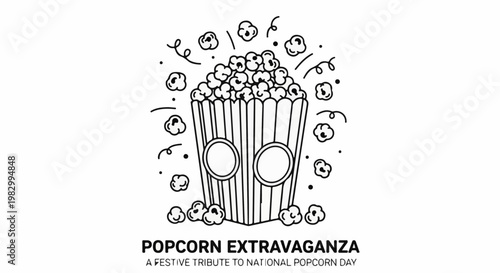 A festive popcorn celebration with scattered kernels and confetti