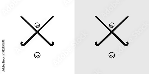 Field hockey sign. Isolated hockey ball and stick with trophy 