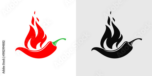 Hot chili pepper sign. Isolated chili pepper with fire vector