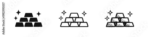 Stack of Shiny Gold Bars Icon Set for Wealth Investment and Precious Metals concepts