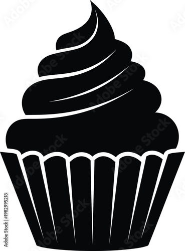 Simple flat black cupcake icon design for delicious bakery vector illustration