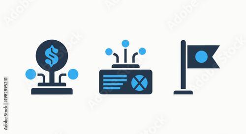 Business and finance strategy icon set representing growth data analysis goal achievement with business strategy investment analysis corporate performance management financial development