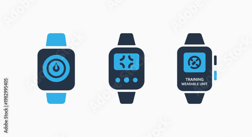 Smartwatch interface icons set for wearable technology features with smartwatch wearable technology interface tracking features connectivity notifications software application electronics