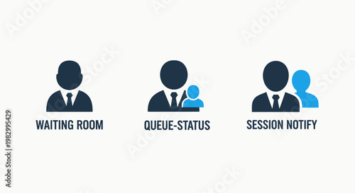 Set of communication and queue status icons for business interface with connection communication interface business corporate management application illustration businesswoman businessman