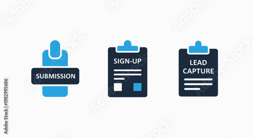 Business submission and lead capture clipboard icons set with clipboard submission business documentation collection marketing management corporate administration paperwork strategy