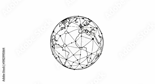 Wireframe globe with connected nodes and landmass outlines