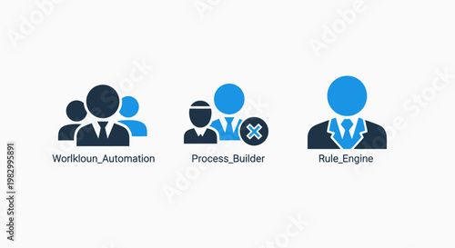 Business automation and workflow process management icons with automation business workflow management corporate technology strategy efficiency administration software organization teamwork