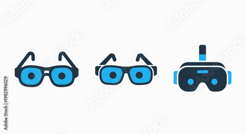 Wearable technology and virtual reality glasses icons with wearable technology augmented innovation simulation interactive experience electronic multimedia entertainment illustration