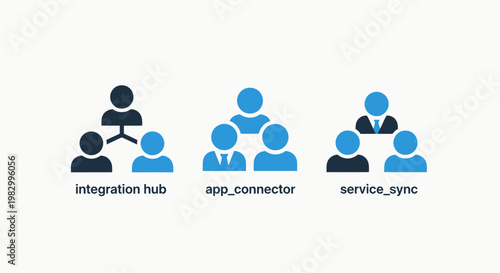 Business and technology integration icons hub and app connectors with integration connector technology software business application connection platform management interface computing