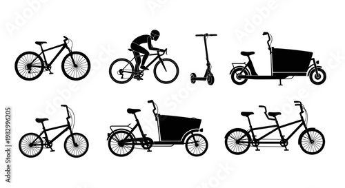 Collection of bicycle and scooter silhouettes