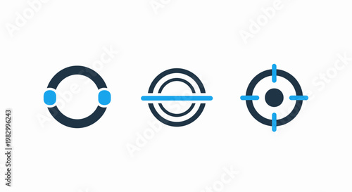 Collection of geometric focus and targeting design element icons with geometric accuracy crosshair graphics abstract precision business marketing strategy interface alignment viewfinder