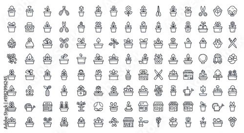 Collection of potted plant and gardening icons