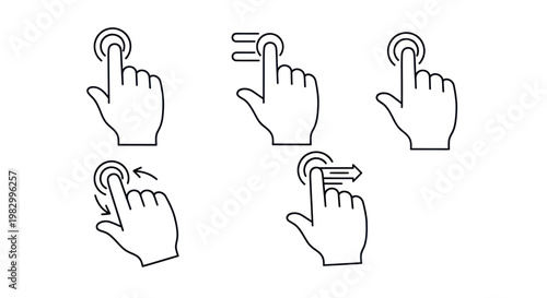 Set of hand gestures icons for touch screen interface and user experience design