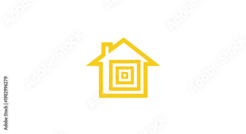 Minimalist yellow house icon with geometric design isolated on white background