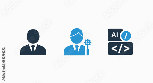 Artificial intelligence software development and programming icon set with artificial intelligence programming software development technology computer developer automation learning language