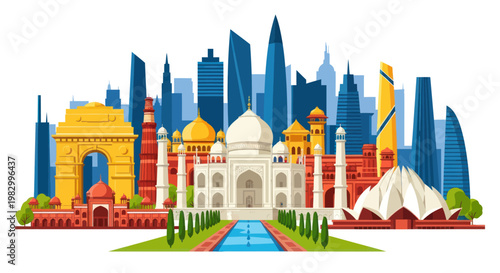Vibrant Indian cityscape with traditional and modern architecture.
