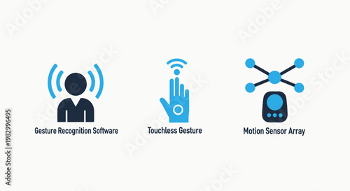Innovative tech interface icons for gesture recognition and motion sensing software with recognition software technology interface touchless automation innovation computer detection tracking