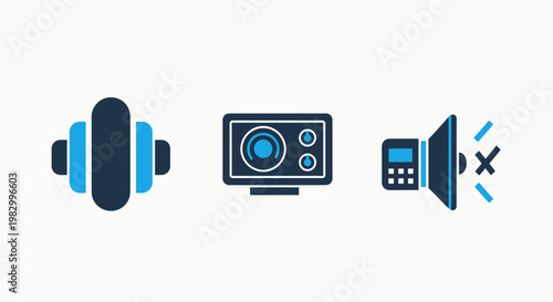 Technical interface icons featuring signal strength and audio monitoring control settings interface technical settings monitoring technology configuration adjustment frequency software