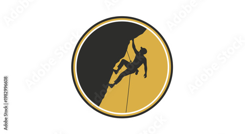 Minimalist rock climber silhouette logo on a gold circle