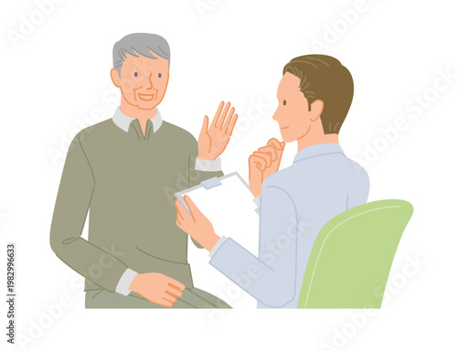 Senior man asking doctor questions at hospital consultation