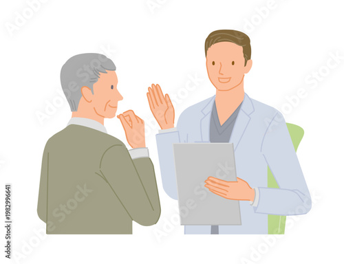 Senior man listening to doctor explanation at hospital