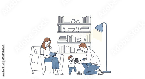 Happy family spending time together in a cozy living room.