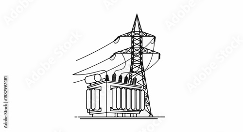 Electrical transformer and transmission tower with wires
