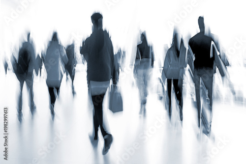 group of business people in the street in monochrome blue tonality