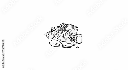 A sketched artistic presentation of a single serving of seasoned fish fillet