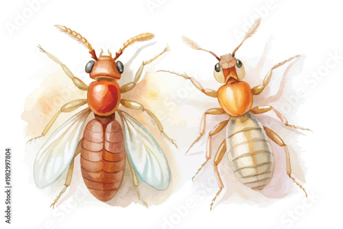 Watercolor Insect Clipart, Termite Colony Illustration, Nature Bug Art on White Background