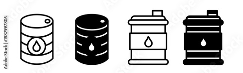 Silhouette of oil barrel icon illustration on white background. Oil barrel icon set for business. Stock vector.