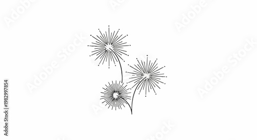 Abstract line art of three exploding dandelion seed heads