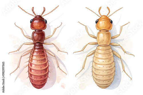 Watercolor Termite, Small Colony Insect Art, vector illustration isolated on white background