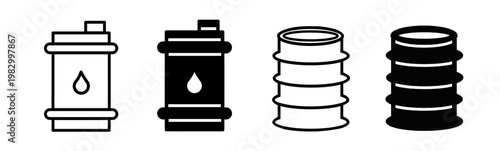 Silhouette of oil barrel icon illustration on white background. Oil barrel icon set for business. Stock vector.