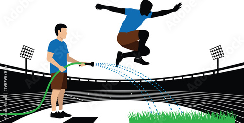 Athlete Jumping Over Hurdle, Sprinkling Grass, Track and Field, Sports Training, Athletic Performance