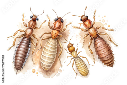 Hand-Painted Termite Watercolor, Tiny Wood Insect Clipart, Isolated Vector Illustration