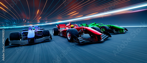 3d Racing cars speeding on track with motion blur effects