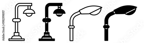 Silhouette of street light icon illustration on white background. Street light icon set for business. Stock vector.