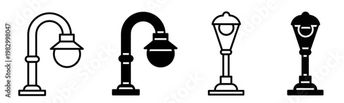 Silhouette of street light icon illustration on white background. Street light icon set for business. Stock vector.