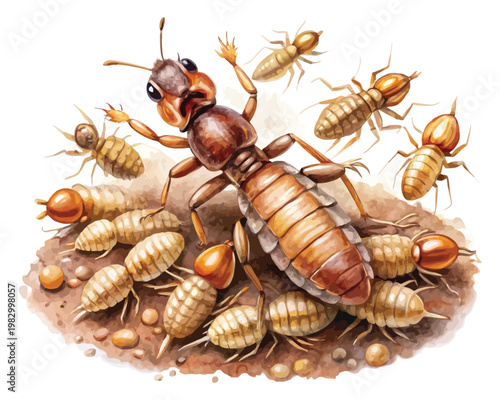 Watercolor Insect Clipart, Termite Colony Illustration, Nature Bug Art on White Background
