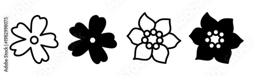 Silhouette of flower icon illustration on white background. Flower icon set for business. Stock vector.