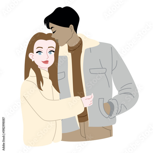 Multiracial Couple Flat Illustration